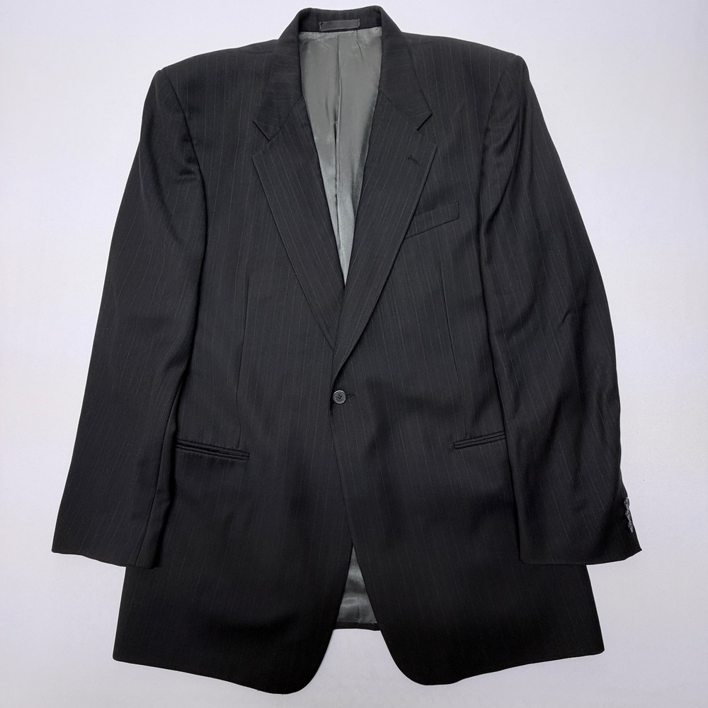 Tallia Uomo Mens Black Pinstripe 100% Wool Two Button Blazer Jacket 44R